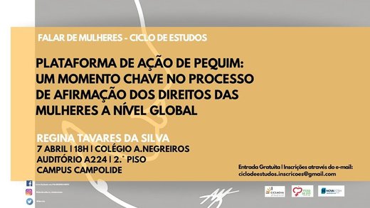 2º Cartaz Ciclo de Estudos Falar de Mulheres com Regina Tavares da Silva 7 Abril 2020 Lisboa