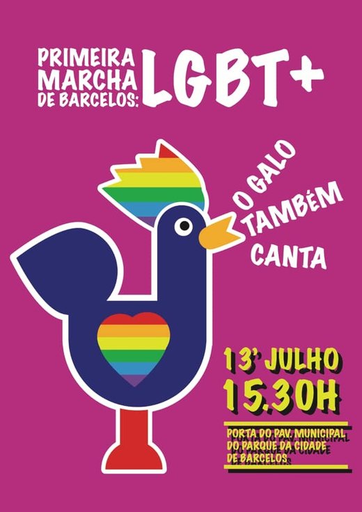 Cartaz 1ªMarcha LGBT de Barcelos: o GaLo tamBém canTa! 13 Julho 2019