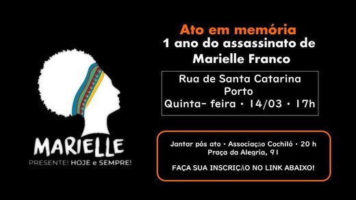 Cartaz 14M Ato em memória - 1 ano sem Marielle Porto 2019-03-14