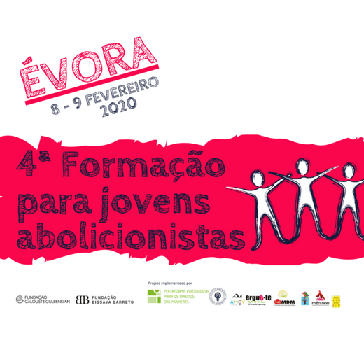 Cartaz 4ª Formação para jovens abolicionistas 8-9 Fevereiro 2020 Évora EXIT - Direitos Humanos das mulheres a não serem prostituídas