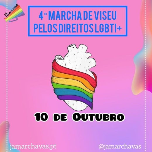 Cartaz 4.ª Marcha de Viseu Pelos Direitos LGBTI+ 10 de outubro de 2021 Plataforma Já Marchavas