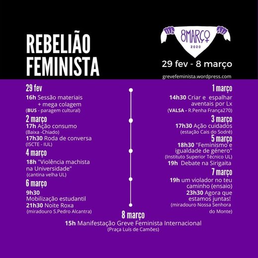Cartaz 8M Lisboa | Rebelião Feminista 29 Fevereiro - 8 Março 2020 Greve Feminista Internacional Rede 8 de Março