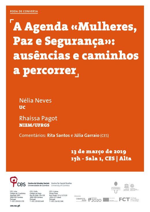 Cartaz A Agenda «Mulheres, Paz e Segurança»: ausências e caminhos a percorrer 2019-03-13 Coimbra