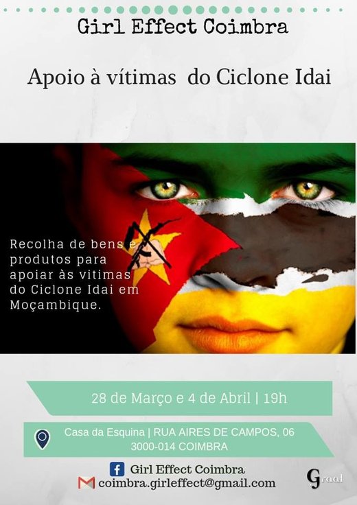 Cartaz Apoio às vítimas do ciclone Idai 28 Março e 4 Abril 2019 em Coimbra