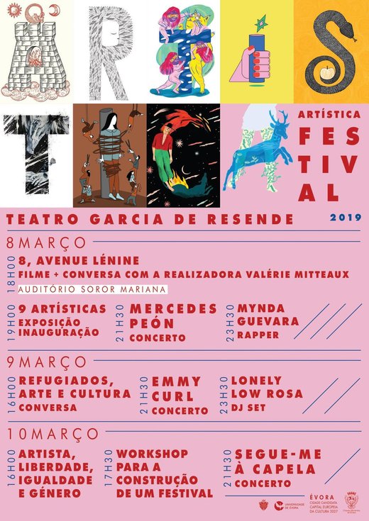 Cartaz Artística festival de expressões e sensibilidades no feminino 8-9-10 Março 2019 em Évora