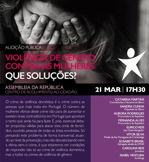 Cartaz audição pública sobre violência de género contra as mulheres e violência doméstica 21 Março 2019 Assembleia da República
