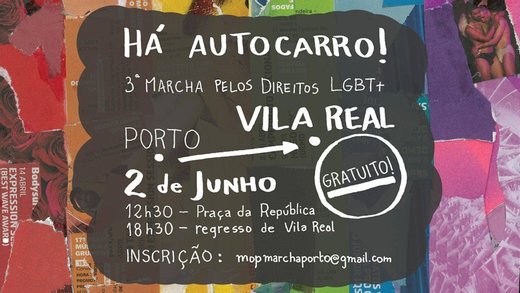 Cartaz Autocarro da MOP:: Rumo à 3ª Marcha LGBT+ de Vila Real 2 Junho Porto