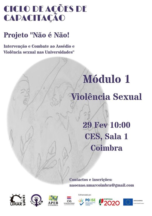 Cartaz Ciclo de Capacitações Módulo 1 - Violência Sexual 29 Fevereiro 2020 Projeto Não é Não | UMAR- Coimbra