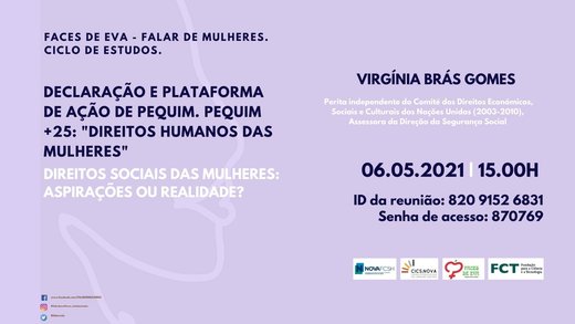 Cartaz Ciclo de Estudos Falar de Mulheres com Virgínia Brás Gomes 6 maio 2020 Lisboa