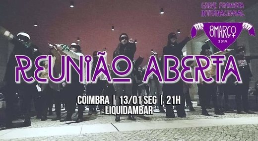 Cartaz Coimbra | Reunião Aberta | 4a Reunião Preparação Greve 8M 13 Janeiro 2019 Rede 8 Março