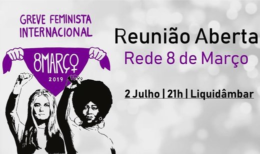 Cartaz Coimbra | Reunião Aberta - Rede 8M 2 Julho 2019 - Greve Feminista Internacional 2020