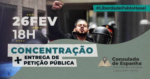 Cartaz Concentração de solidariedade com Pablo Hasél Lisboa Fevereiro 2021