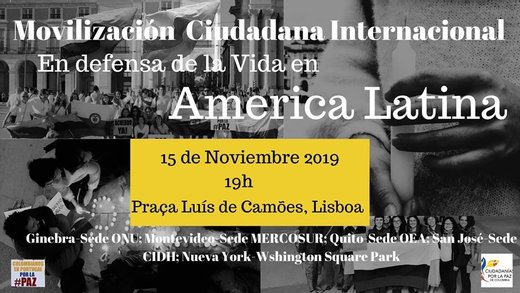 Cartaz Concentración en Defensa la vida en America Latina 15 Novembro 2019 Lisboa