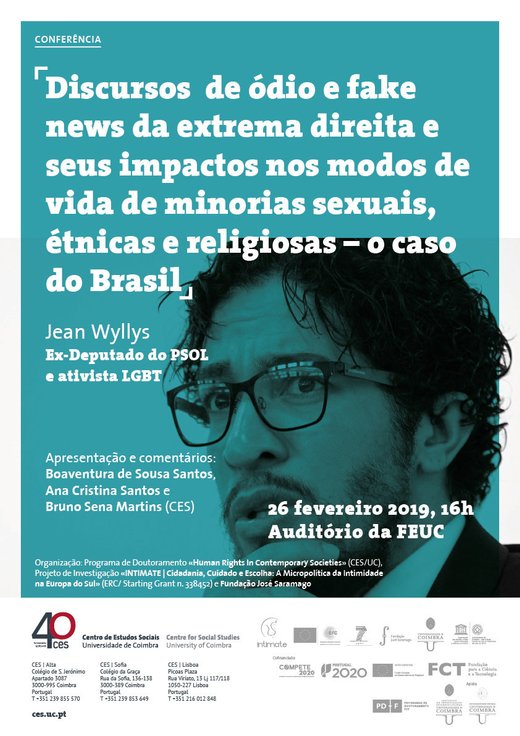 Cartaz Conferência de Jean Wyllys em Coimbra 2019-02-26 FEUC