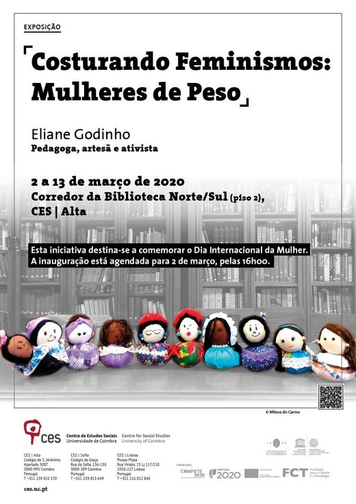 Cartaz Costurando Feminismos: Mulheres de Peso de Eliane Godinho 2 a 13 de março de 2020 CES | Alta Coimbra