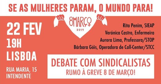 Cartaz Debate com sindicalistas rumo ao 8M 2019-02-22