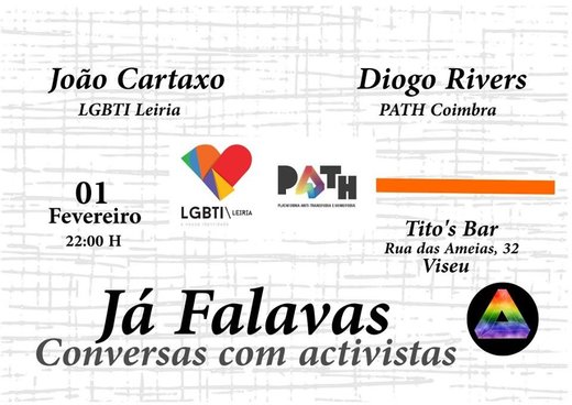Cartaz Desafios do Movimento LGBTI 1 Fevereiro 2020 LGBTI VISEU e PATH - Plataforma Anti Transfobia e Homofobia - Coimbra Tito´s Bar