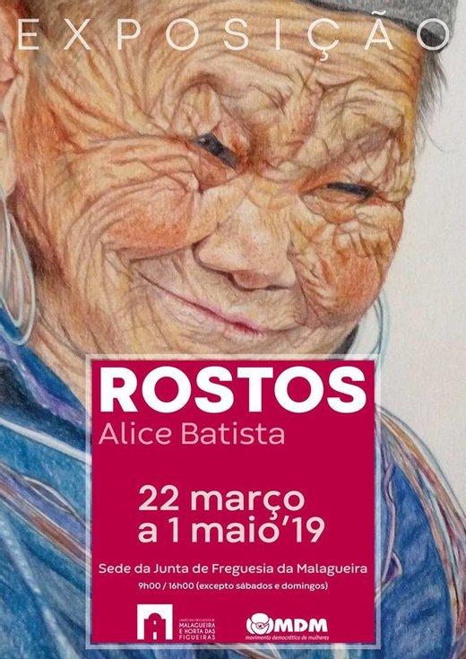 Cartaz Exposição "Rostos", de Alice Batista 22 Março a 1 Maio 2019 Évora
