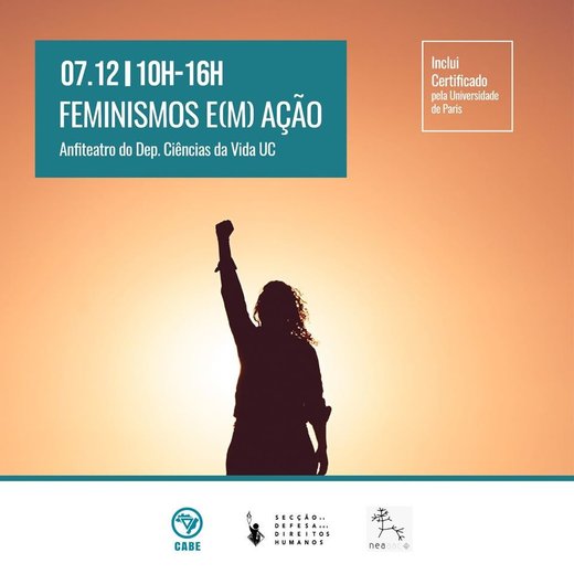 Cartaz FeminismoS e(m) Ação! 7 Dezembro 2019 Secção de Defesa dos Direitos Humanos da AAC e CABE Coimbra