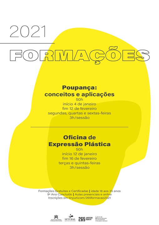Cartaz Formação 2021 - Poupança: Conceitos e Aplicações 4 de Janeiro 2021 Pousada da Juventude Setúbal Portugal
