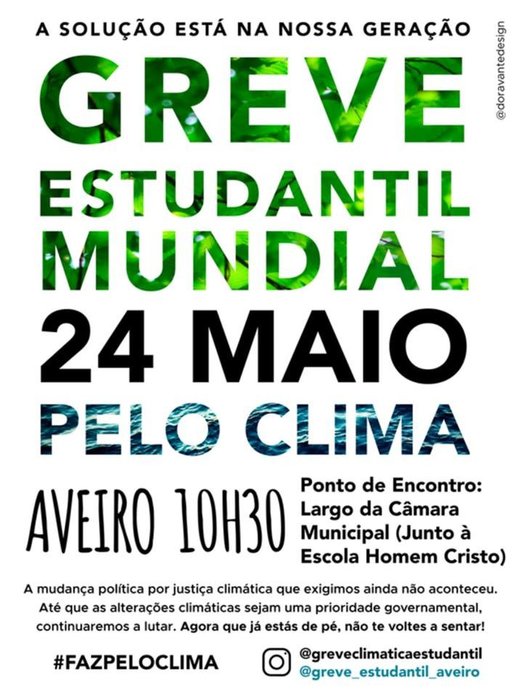 Cartaz GREVE CLIMÁTICA ESTUDANTIL- AVEIRO 24 Maio 2019