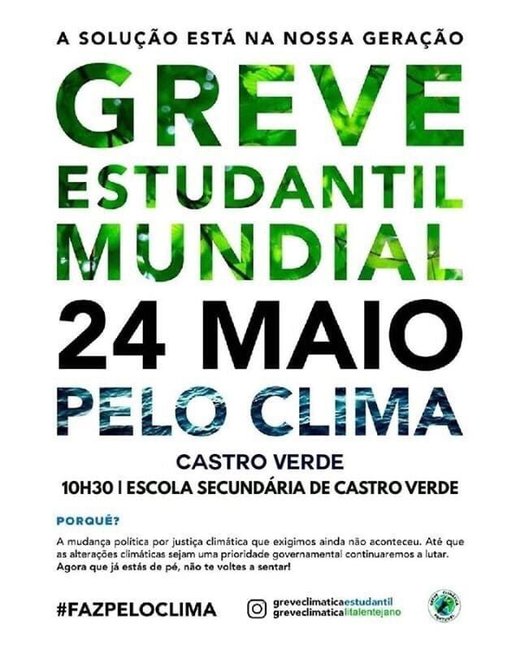Cartaz GREVE CLIMÁTICA ESTUDANTIL-CASTRO VERDE 24 Maio 2019