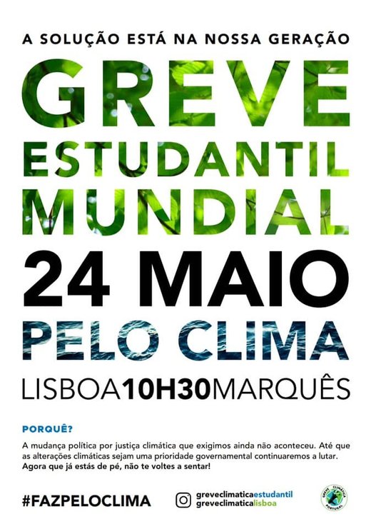 Cartaz GREVE CLIMÁTICA ESTUDANTIL-LISBOA 24 Maio 2019