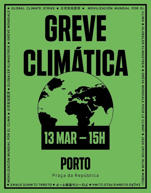 Cartaz Greve Climática Estudantil- Porto - 5ª Greve Climática Global 13 Março 2020