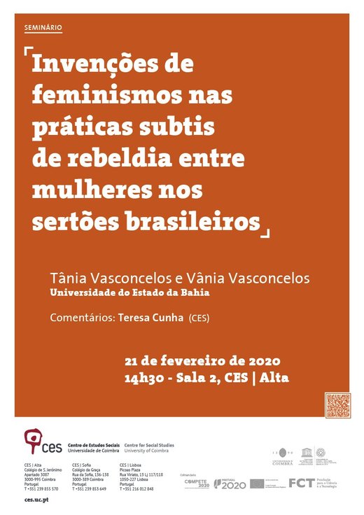 Cartaz Invenções de feminismos nas práticas subtis de rebeldia entre mulheres nos sertões brasileiros 21 Fevereiro 2020 CES | Alta Coimbra