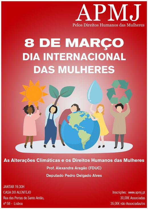 Cartaz Jantar comemorativo do Dia Internacional das Mulheres 8 de Março 2020 Associação Portuguesa de Mulheres Juristas Lisboa