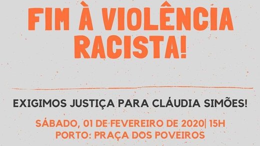 Cartaz Justiça para Cláudia Simões! Abaixo a Violência Racista! | Porto 1 Fevereiro 2020