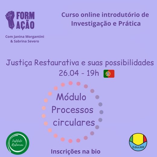Cartaz Justiça Restaurativa e suas possibilidades Processos Circulares Abril 2021