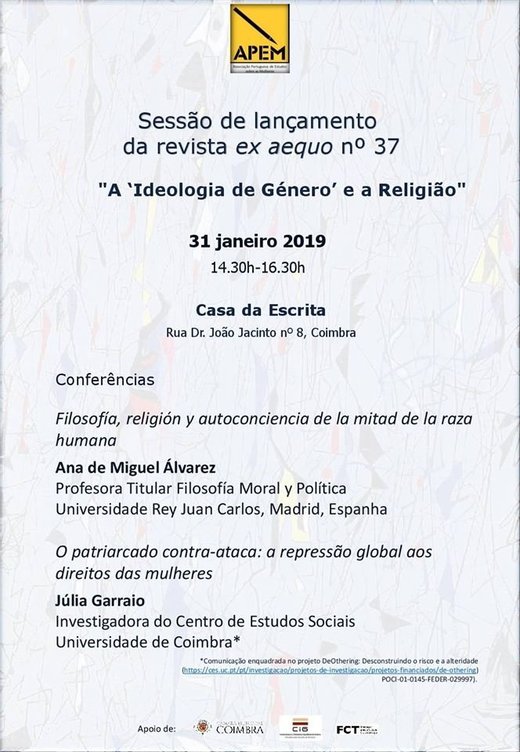 Cartaz Lançamento revista ex aequo nº 37 - Associação Portuguesa de Estudos sobre as Mulheres (APEM)‎