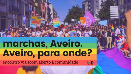 Cartaz "Marchas, Aveiro. Aveiro, para onde?" Reunião de preparação aberta à comunidade. 6 DE MARÇO DE 2021