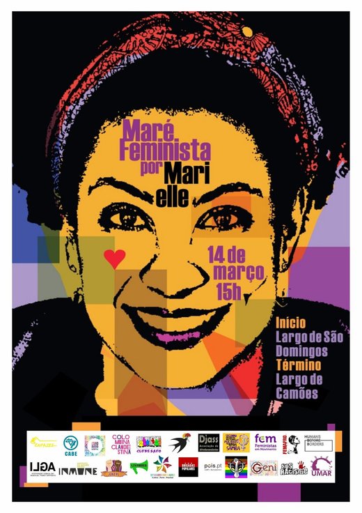 Cartaz Maré Feminista por Marielle 14 Março 2020 Lisboa - Marielle Presente!