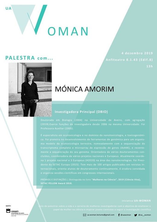 Cartaz Mónica Amorim Ua-Woman lectures 4 Dezembro 2019 Universidade de Aveiro