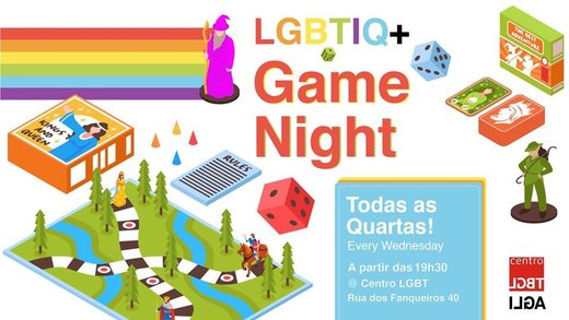 Cartaz Noite de Jogos de Tabuleiro setembro 2019-março 2020 Centro LGBT Lisboa