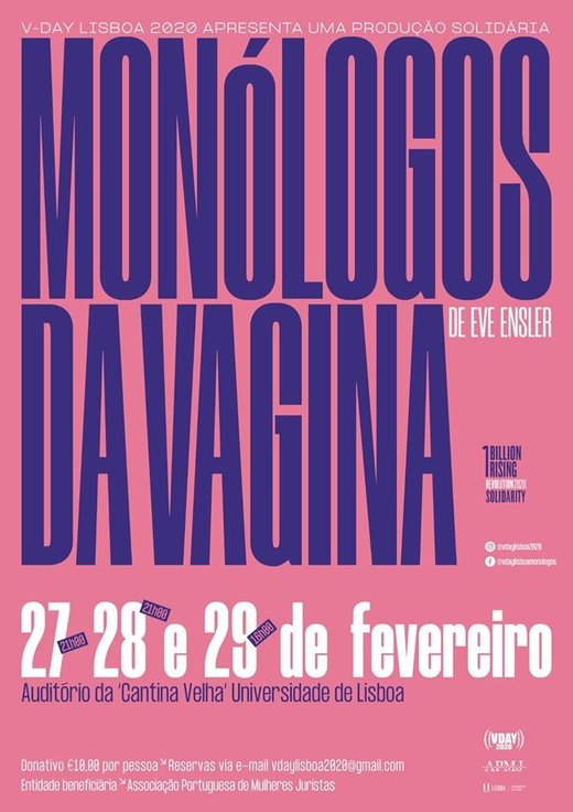 Cartaz " Os Monólogos da Vagina" de Eve Ensler 27, 28 e 29 Fevereiro 2020 Universidade de Lisboa