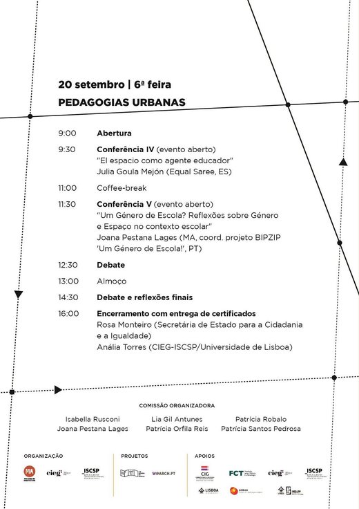 Cartaz Programa 3.º dia Cidades e Género Perspectivas e Estratégias. Escola de Verão 20 Setembro 2019 CIUL Lisboa