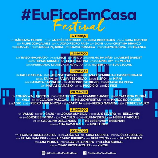 Cartaz Programa Festival EuFicoEmCasa no Instagram 17 a 22 de Março de 2020 Portugal