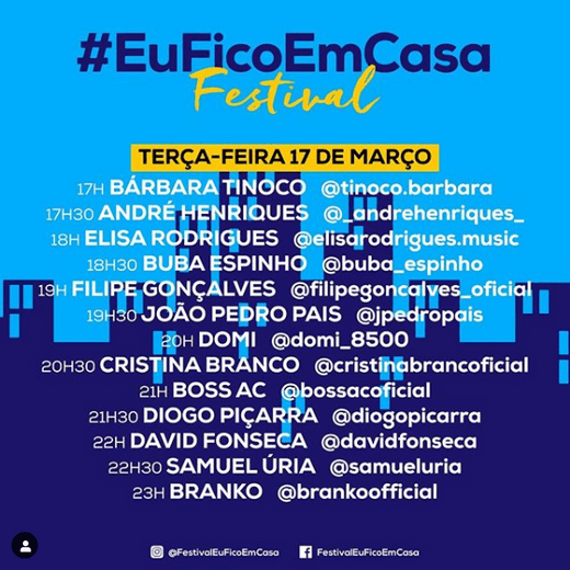 Cartaz Programa Festival EuFicoEmCasa no Instagram 17 de Março de 2020 Portugal
