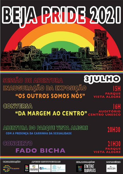 Cartaz programação Beja Pride 2021 3 Julho Parque Vista Alegre Arruaça Associação Beja