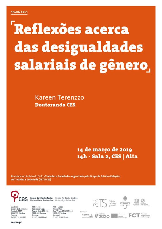 Cartaz Reflexões acerca das desigualdades salariais de gênero 2019-03-14 Coimbra