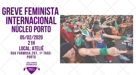 Cartaz Reunião Núcleo Porto - Greve Internacional Feminista 5 Fevereiro 2020 Rede 8 de Março