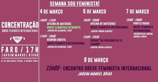 Cartaz Sou feminista! Preparação da Greve Feminista internacional 2020 Rede 8 de Março Faro, Algarve
