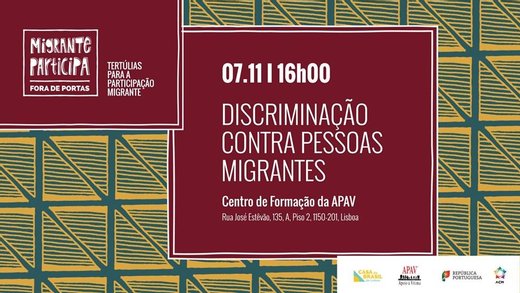 Cartaz Tertúlia: Discriminação contra Pessoas Migrantes 7 Novembro 2019 Casa do Brasil de Lisboa