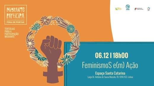 Cartaz Tertúlia FeminismoS e(m) Ação 6 Dezembro 2019 CABE - Lisboa