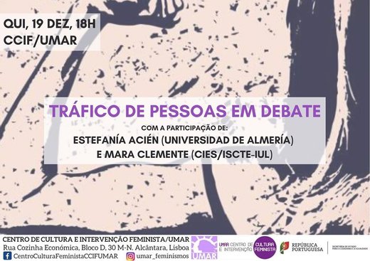 Cartaz Tráfico de pessoas em debate, no CCIF 19 dezembro 2019 CCIF/UMAR Lisboa