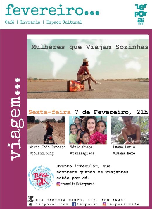 Cartaz Travel Talk - Mulheres que viajam sozinhas 7 Fevereiro 2020 Ler por aí... Lisboa