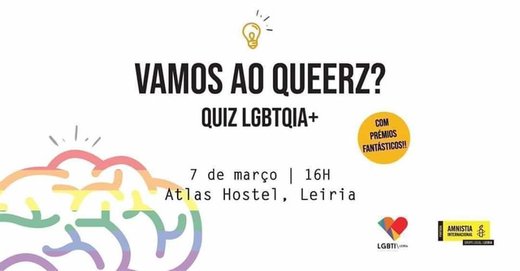 Cartaz Vamos Ao Queerz? Quiz LGBTQIA+ 7 Março 2020 Leiria